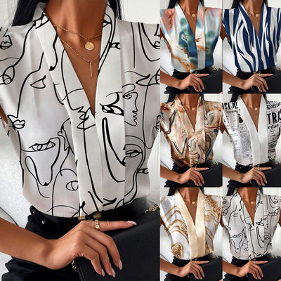 Fashion V Neck Sleeveless Top Casual Printed V Neck T Shirt