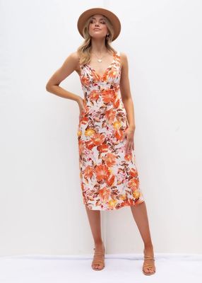Slim Fit Sleeveless Print Dress V Neck Floral Dress Ladies Polyester Fiber