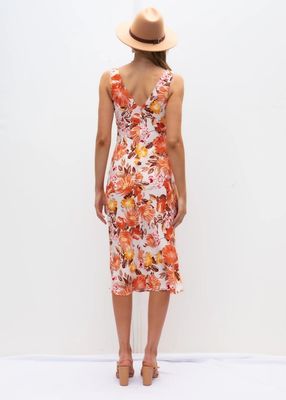 Slim Fit Sleeveless Print Dress V Neck Floral Dress Ladies Polyester Fiber