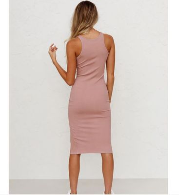 Long Slim Knitted Dress Solid Color Vest Slim Long Knit Dress With Slit