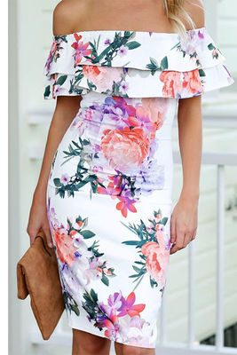 Bodice One Shoulder Tube Dress Print Ladies One Shoulder Dress Slim Fit