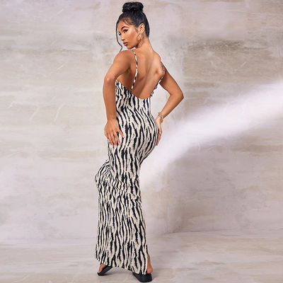 Sexy Print Stylish Ladies Dress Zebra Stripe V Neck Halter Dress