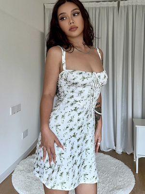 Small Floral Sexy Slip Dress Halter Slim Fit Skirt Line Neck Skirt
