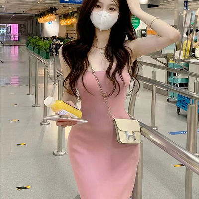 Stylish Sexy Slip Dress Sweet Spicy  Slim Fit Pink Tank Top Dress Sleeveless