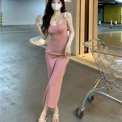 Stylish Sexy Slip Dress Sweet Spicy  Slim Fit Pink Tank Top Dress Sleeveless