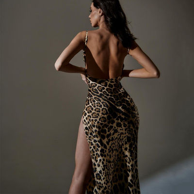 Print Sexy Slip Dress Slim Fit Slit Backless Strapless Sexy Dress