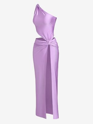 Party Hollow Thigh High Slit Dress Sleeveless Solid Color Long Dress Fashion Sexy