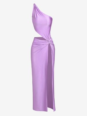 Party Hollow Thigh High Slit Dress Sleeveless Solid Color Long Dress Fashion Sexy