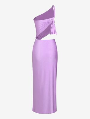 Party Hollow Thigh High Slit Dress Sleeveless Solid Color Long Dress Fashion Sexy
