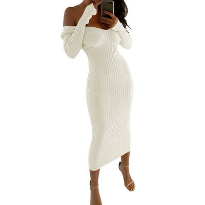 Sexy Stylish Ladies Dress Big V Neck Off Shoulder Long Sleeved Dress