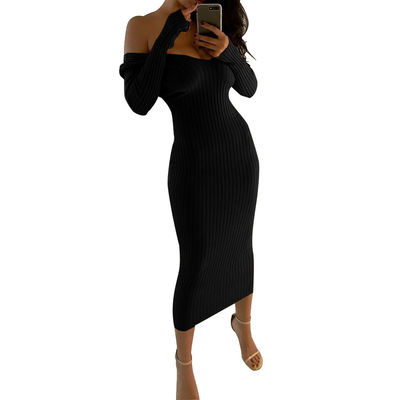 Sexy Stylish Ladies Dress Big V Neck Off Shoulder Long Sleeved Dress