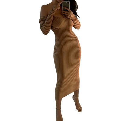 Sexy Stylish Ladies Dress Big V Neck Off Shoulder Long Sleeved Dress