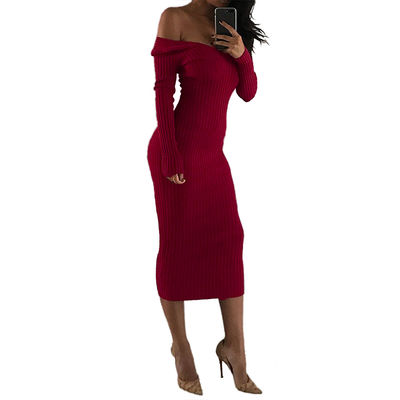 Sexy Stylish Ladies Dress Big V Neck Off Shoulder Long Sleeved Dress
