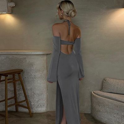 Solid Color Stylish Ladies Dress Fashion Hot Backless Dress Split Strapless