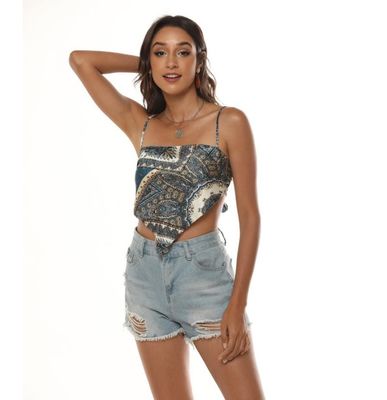 One Line Shoulder Ladies Camisole Vest Printed Satin Camisole Vest Elegant