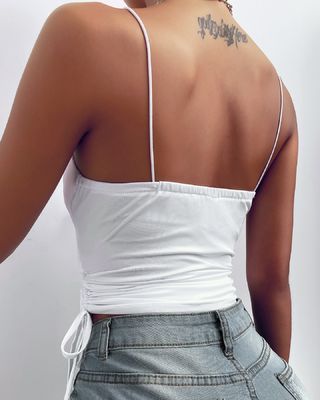 Tight Sexy White Suspenders Solid Color Deep V Neck Camisole Draw Rope Casual Small Vest