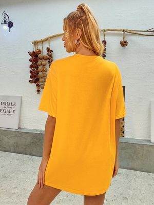 Stylish Comfortable Decal T Shirt Women'S Loose Cotton Tank Tops Five Quarter Sleeve