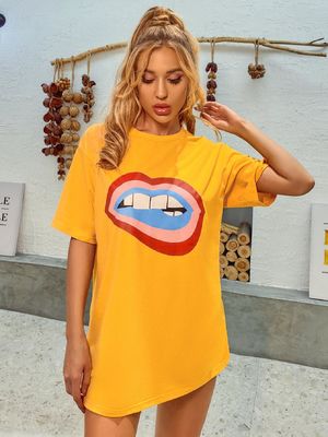 Stylish Comfortable Decal T Shirt Women'S Loose Cotton Tank Tops Five Quarter Sleeve
