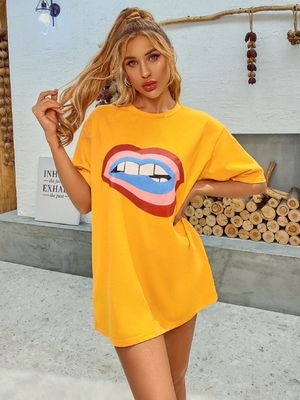 Stylish Comfortable Decal T Shirt Women'S Loose Cotton Tank Tops Five Quarter Sleeve