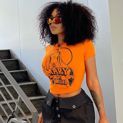 Hottie Monogram Print Short Sleeve Top Sexy Slim Fit T Shirts Midriff Hipster Tee