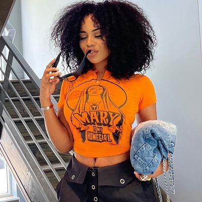 Hottie Monogram Print Short Sleeve Top Sexy Slim Fit T Shirts Midriff Hipster Tee