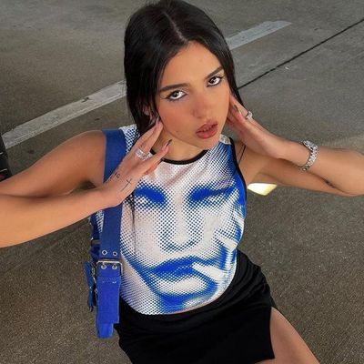 Fashion Street Photo Decal T Shirt Print Slim Fit High Neck Crop Tank