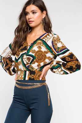 V Neck Long Sleeve Printed T Shirt Digital Printing Long Sleeve Short Top