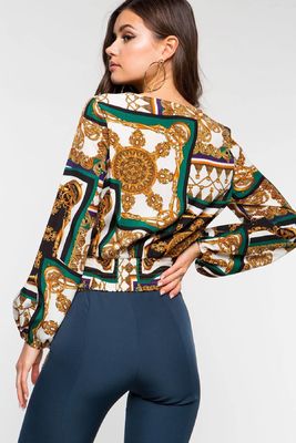 V Neck Long Sleeve Printed T Shirt Digital Printing Long Sleeve Short Top