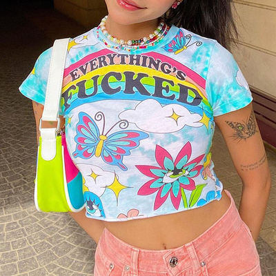 Stylish Printed Decal T Shirt Crew Neck Slim Fit Short Sleeve Shirt