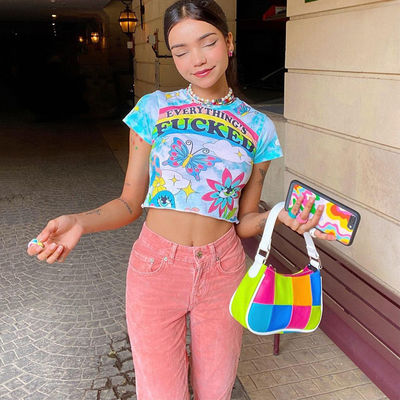 Stylish Printed Decal T Shirt Crew Neck Slim Fit Short Sleeve Shirt