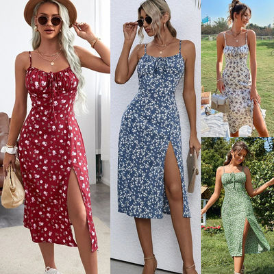 Multi Colored Elegant Floral Dresses Commuter Floral Dresses For Ladies