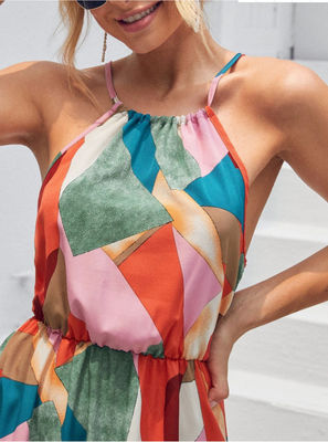 Sleeveless Floral Print Frock Stylish Floral Halter Dress Maxi Skirt