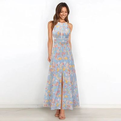 Adults Printed Sleeveless Dress Stylish Floral Halter Maxi Dress