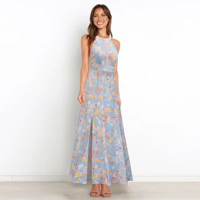 Adults Printed Sleeveless Dress Stylish Floral Halter Maxi Dress