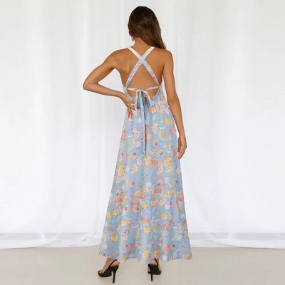Adults Printed Sleeveless Dress Stylish Floral Halter Maxi Dress