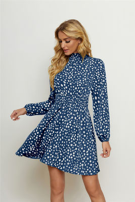 Round High Neck Floral Print Frock Fashion Women Lantern Long Sleeve Floral Gown