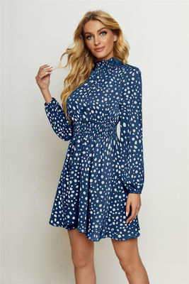 Round High Neck Floral Print Frock Fashion Women Lantern Long Sleeve Floral Gown