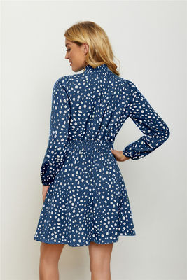Round High Neck Floral Print Frock Fashion Women Lantern Long Sleeve Floral Gown