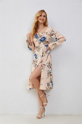 Elegant Ruffled Floral Frocks For Women Multi Color Fashion Print Dress Flared Sleeves