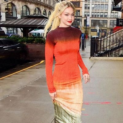 Unique Fashion Floral Print Frock Women Slim Print Round Neck Long Sleeve Dress