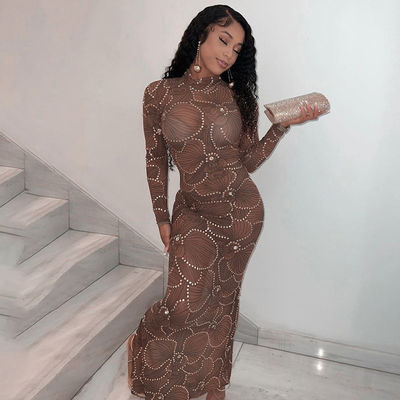 High Waist Slim Body Formal Dress Fashion Gauze See Through Evening Dress Slim Fit