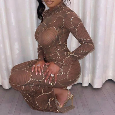 High Waist Slim Body Formal Dress Fashion Gauze See Through Evening Dress Slim Fit