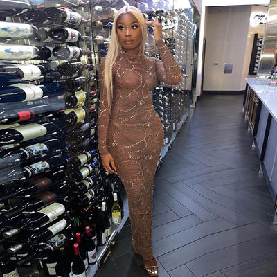 High Waist Slim Body Formal Dress Fashion Gauze See Through Evening Dress Slim Fit