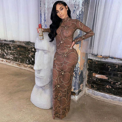 High Waist Slim Body Formal Dress Fashion Gauze See Through Evening Dress Slim Fit