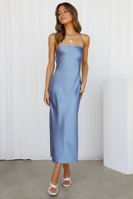 French Style Slim Evening Dress Cross Strap Halter Slim Mid Length Evening Dress