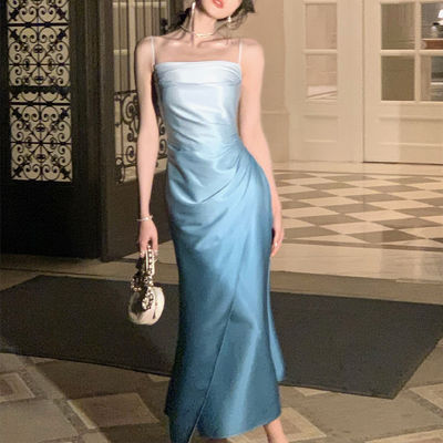 Satin Gradient Slip Dress Evening Dress Charming Slimming Formal Dresses