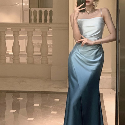 Satin Gradient Slip Dress Evening Dress Charming Slimming Formal Dresses