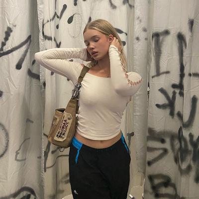 Women'S Side Sexy Tight T Shirts Slim Line Street Hollow Out T Shirt Long-Sleeved