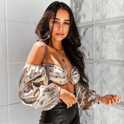 Fashion Tight Sexy Shirt Long Sleeve Polka Dot Metal Button Top T Shirt