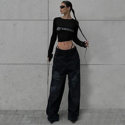 Fashion Spice Sexy Tight T Shirts Round Neck Slim Long Sleeve T Shirt Solid Pattern